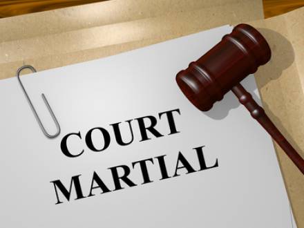 Image of a court martial, a military court designed to prosecute military personnel for criminal offenses.